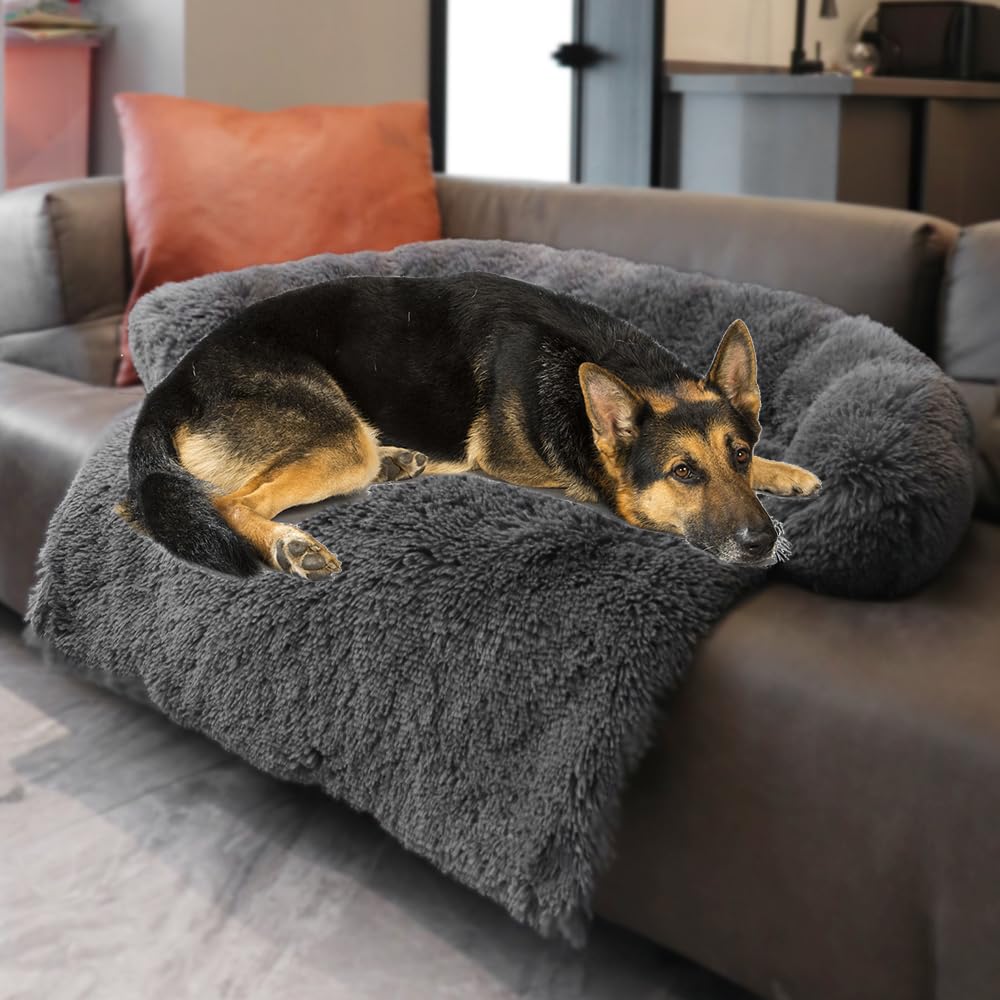 Tapetes de cama calmantes para perros y gatos, funda de sofá lavable y extraíble, tapete de pelo largo de felpa para mascotas, forro impermeable, perfecto para perros y gatos pequeños, medianos y