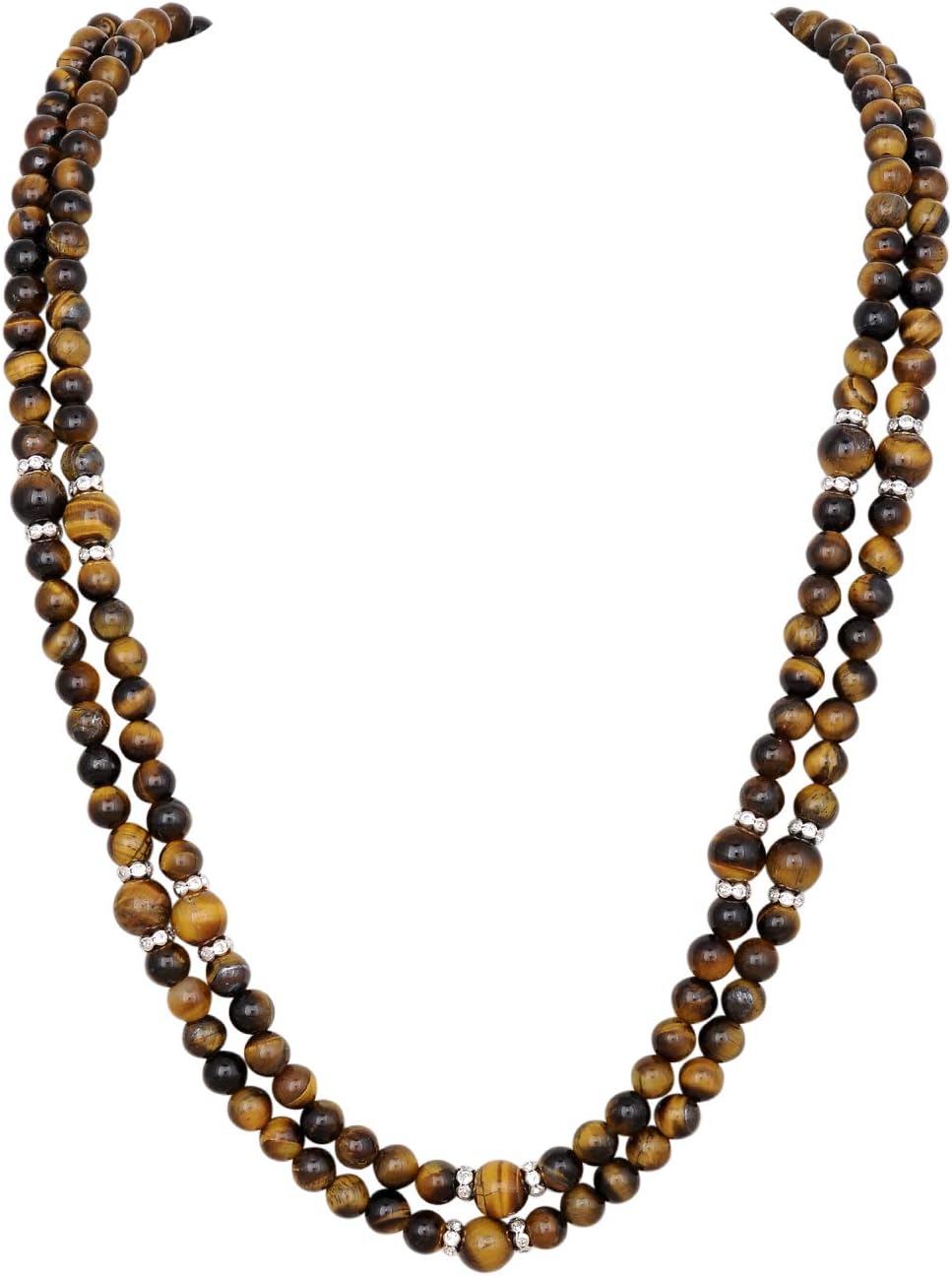 VISHAKA PEARLS AND JEWELLERSBrown Pearl Tiger Eye Stone Dual Layered Necklace Set for Women