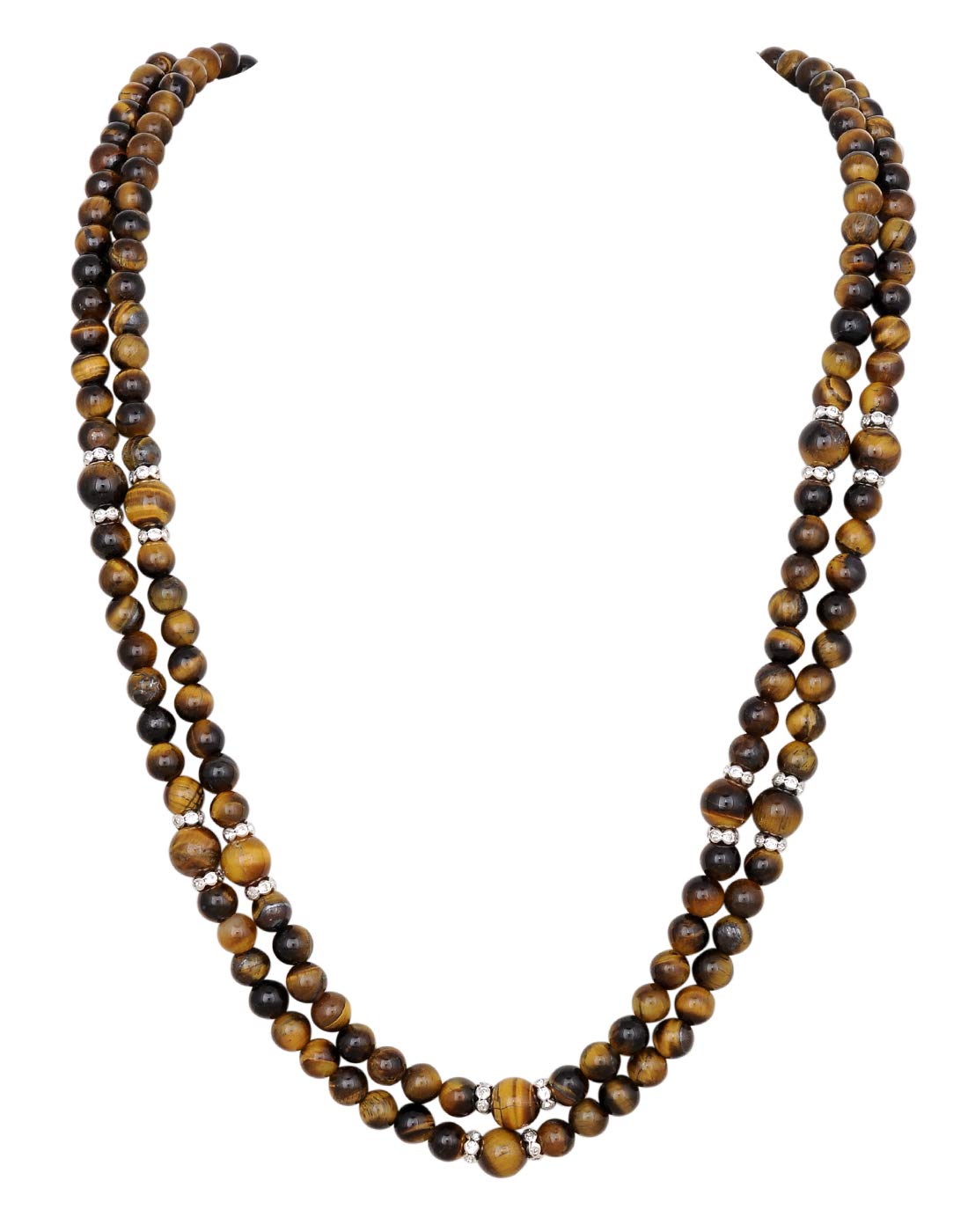 VISHAKA PEARLS AND JEWELLERSBrown Pearl Tiger Eye Stone Dual Layered Necklace Set for Women