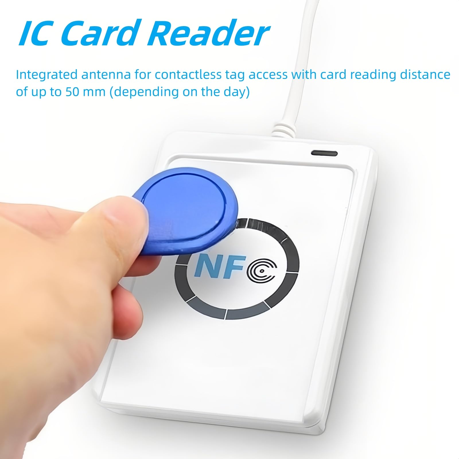 Lector NFC, Velocidad Lectura Escritura 424 kbps, Compatible ISO 14443A B Felica, Acceso inalámbrico 50 mm, USB 2.0 sin Cables, Uso Oficina hogar móvil con