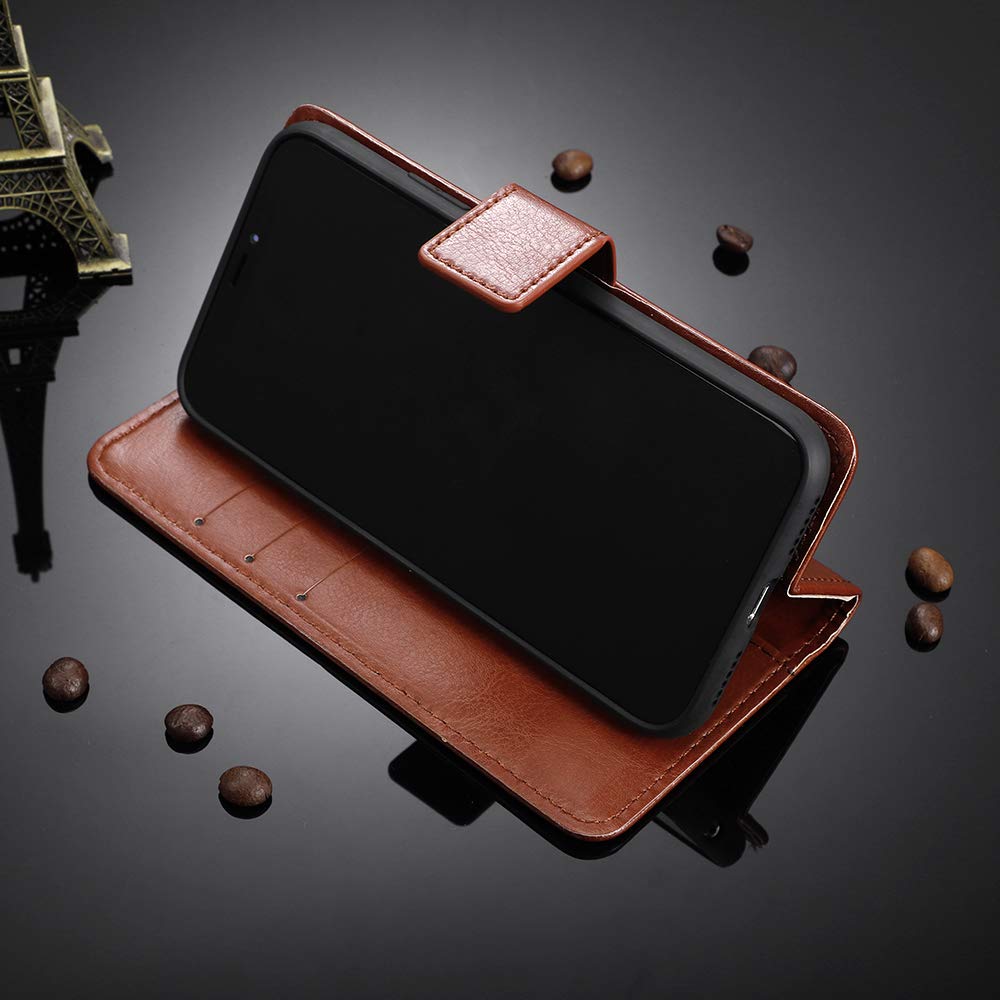 Dedux Portafoglio Custodia Cover Compatibile con Xiaomi Redmi 9AT/Redmi 9A, Cover per Biglietti da Visita in Pelle Retro con Chiusura Magnetica Premium Pu Flip, Nero con Cordino