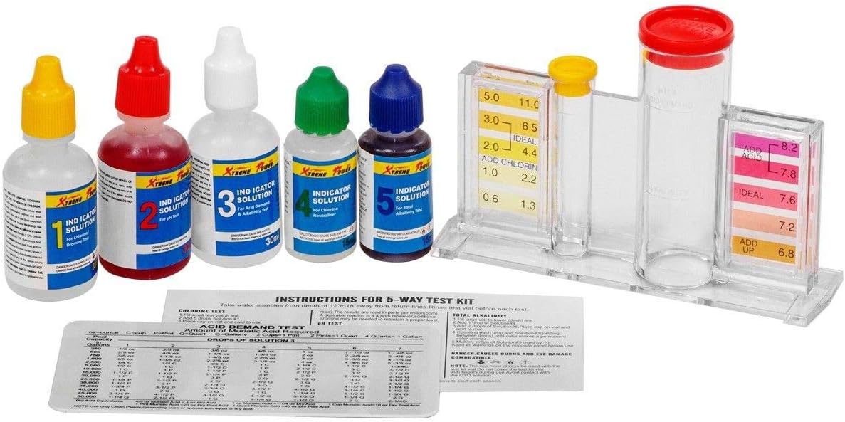 XtremepowerUS 5-Way Swimming Pool Test Kit pH, Chlorine, Bromine, Alkalinity Chemistry Testing with Case
