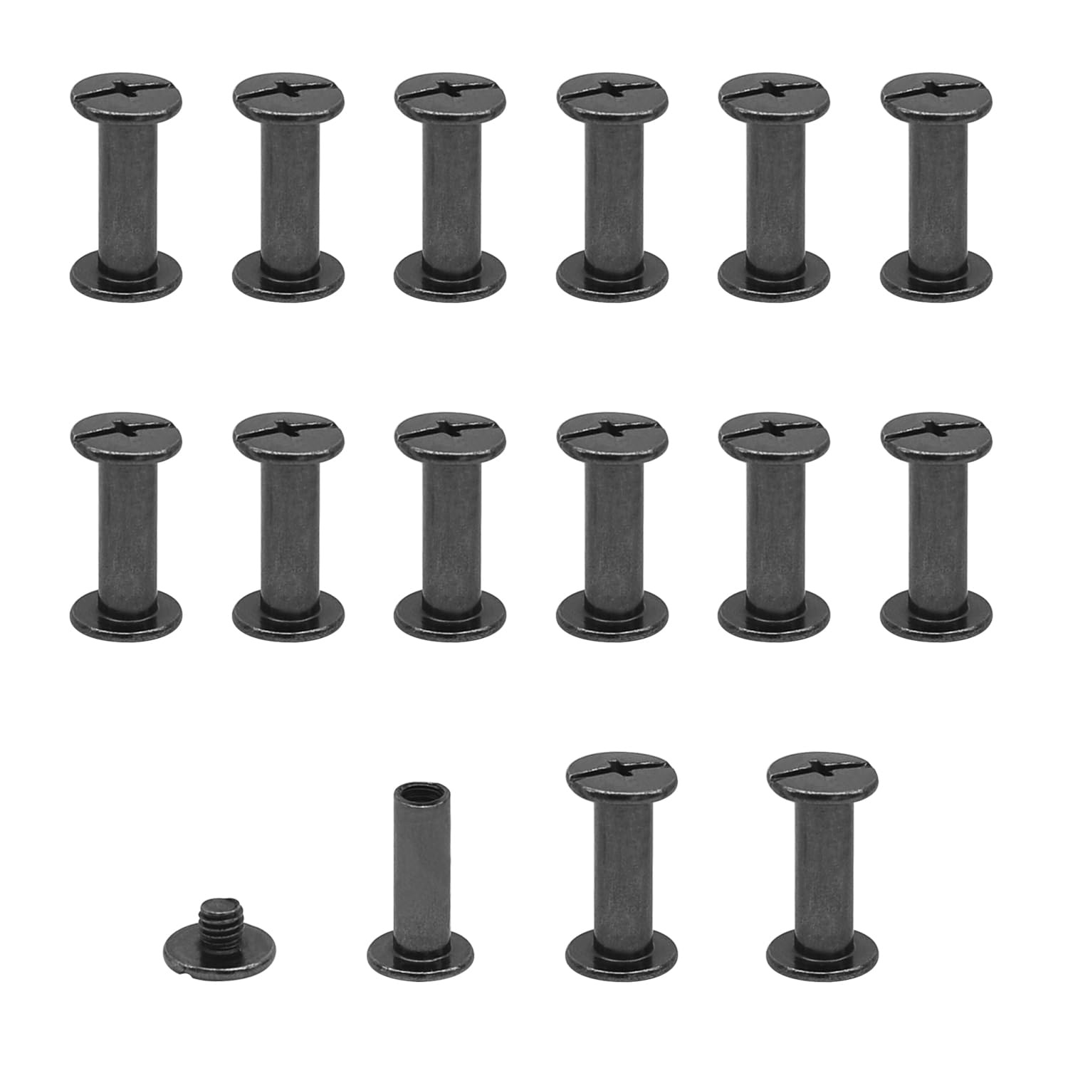 Set di 15 rivetti a vite Chicago M5x15mm Viti per Rilegatura Chicago Kit Viti per Rilegatura rivetti Chicago, Viti Chicago, per Cintura in Pelle Libro Fai da Te Scrapbook Legatoria - Nero