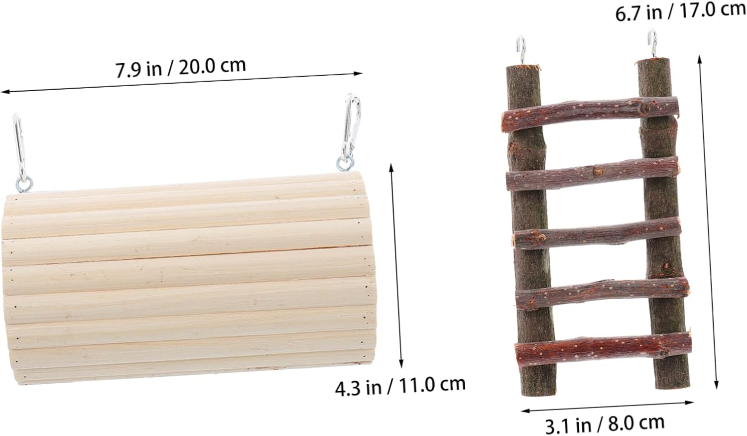 SUPVOX 3pcs Hamster Wooden Tunnel and Ladder Set Safe Natural Hideout for Hamsters Chinchillas and Pets and Play Space for Your Pet Cage