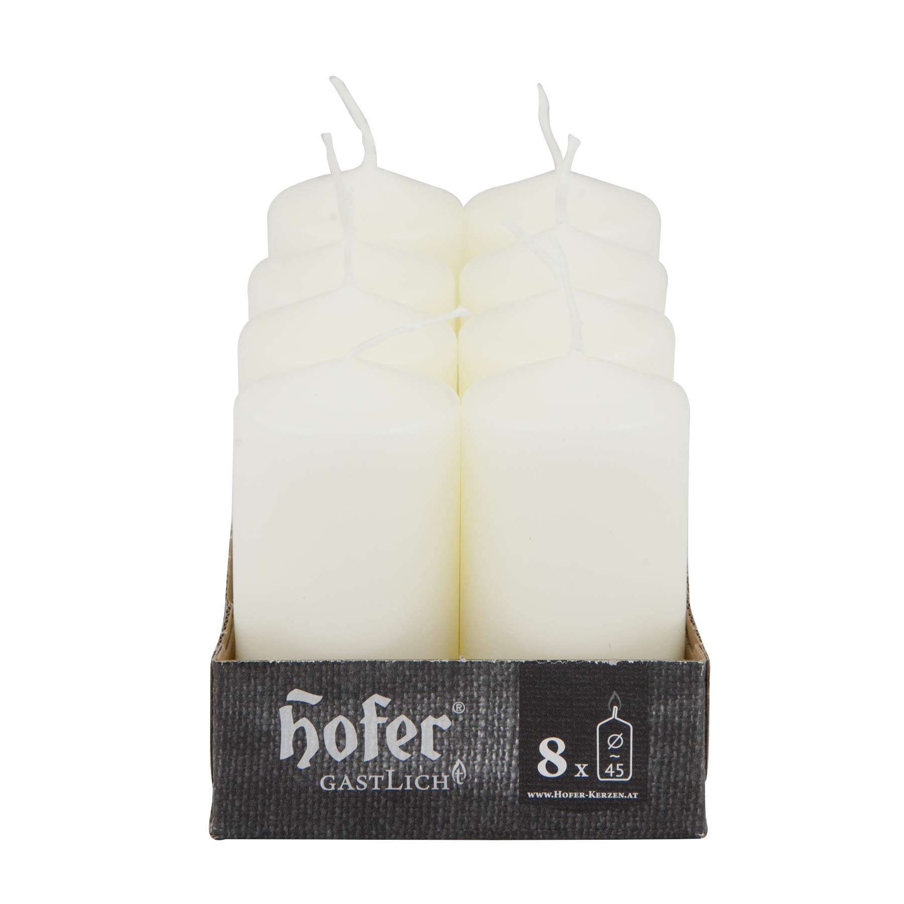 Hofer Velas Pilar Cilíndricas - Juego de 16 Velas de 4,5 x 9 cm - Color Marfil - Larga duración 12 horas - Cera antigoteo, Sin Olor - Calidad de la UE