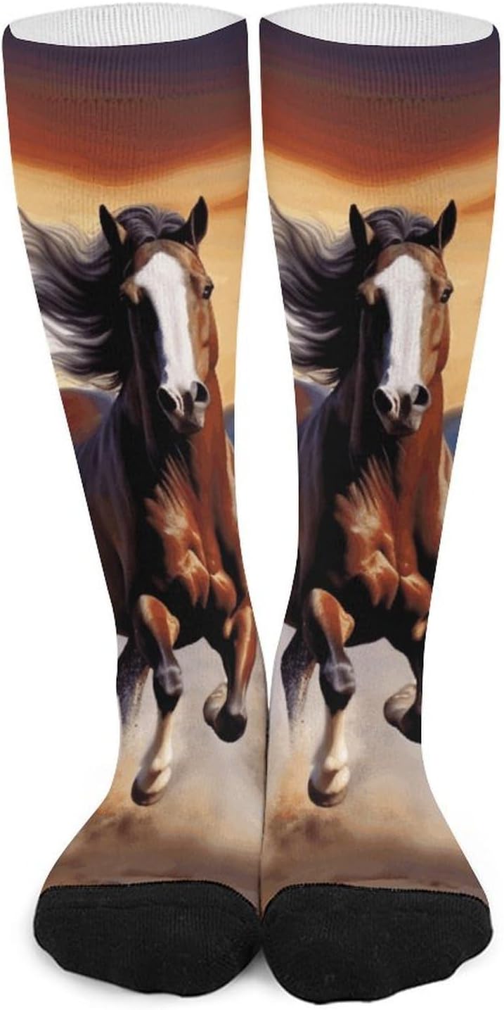 Running Horses Knee High Soccer Socks Moisture Wicking