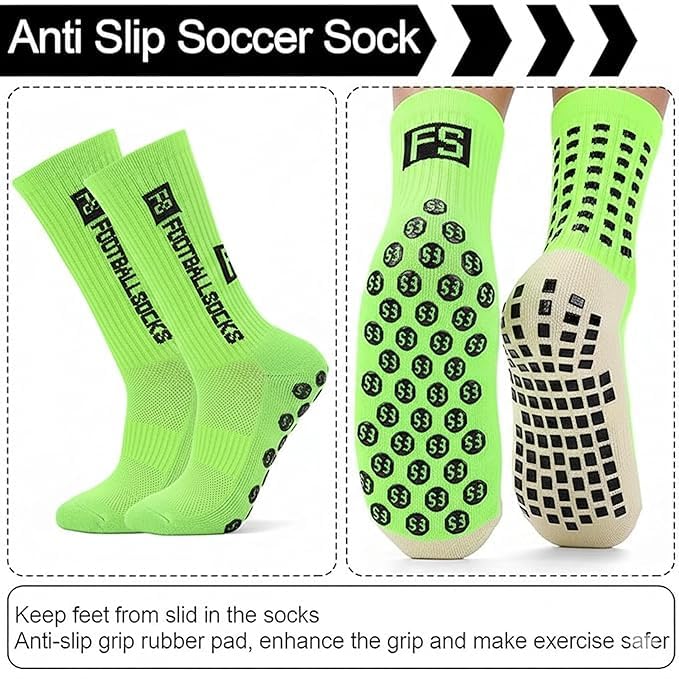 Image of Hi-Tech Performance Athletic Grip Socks for Men & Women Crew Length, Anti-Slip Rubber Grip socks for footballer, Thick Cushion Sports Socks for Running, Gym, Training