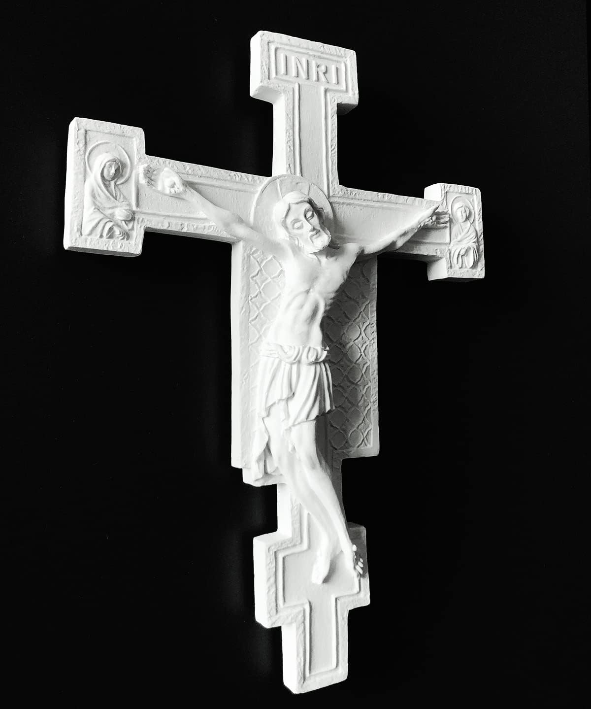 Semeid San Damiano Crucifix Wall Cross White, 10'' Jesus Christ Wall Crucifix large, Resin Jesus Statue Catholic Cross for Wall,Home Office, Religious Gift - Image 2