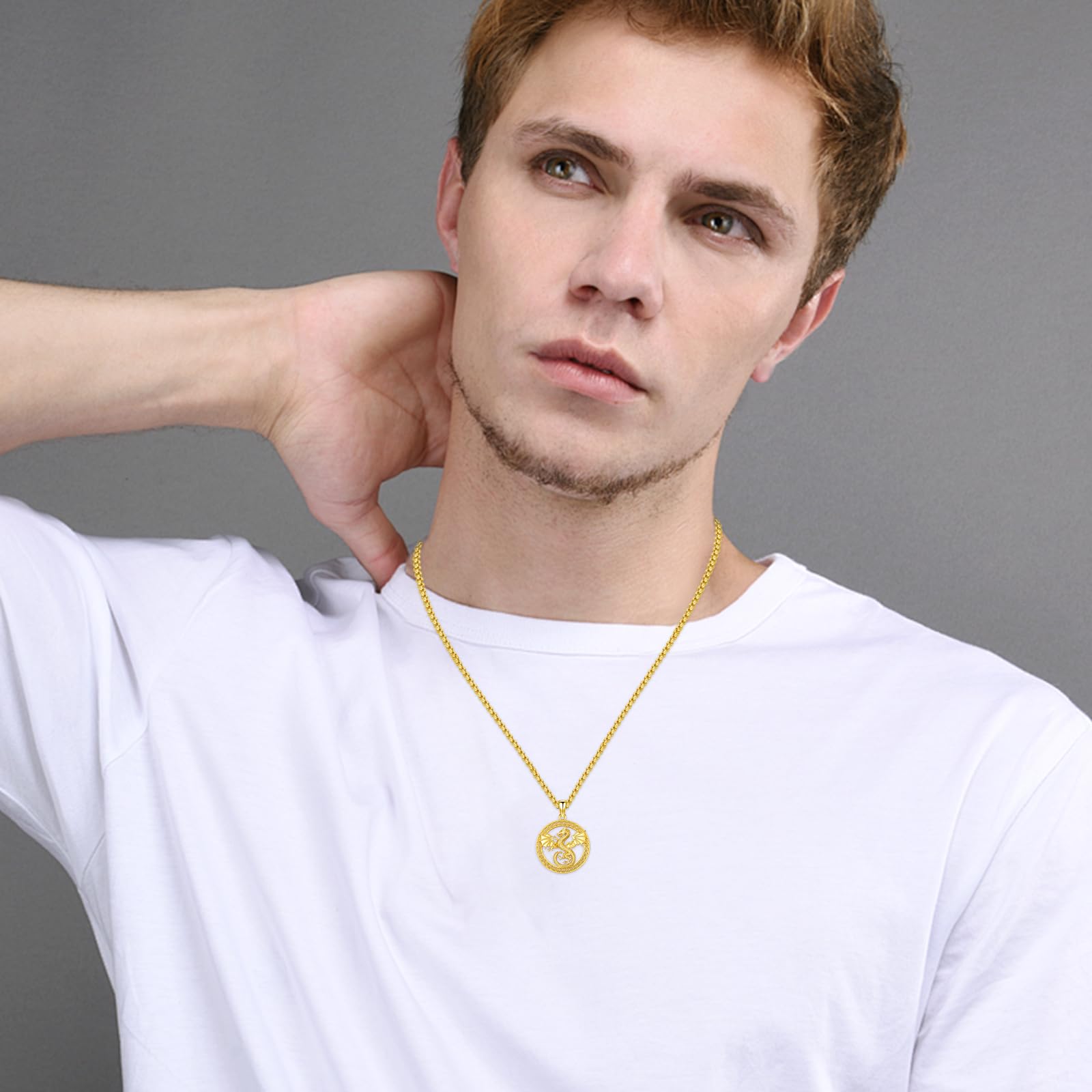 14K Gold Drachen Halskette, Keltischer Drache Anhänger, Wikinger Schmuck Geschenk für Vater, Papa, Vatertag, Geburtstag, Jahrestag, Unisex