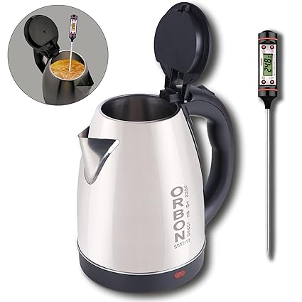 ORBON Automatic Water Boiling Multipurpose Stainless Steel Electric Kettle For Tea Coffee - 1.8 Litre - Laser Engraved Design ? With Water & Food Digital Temperature Meter - 1.8 Ltr ( Shiny Silver )