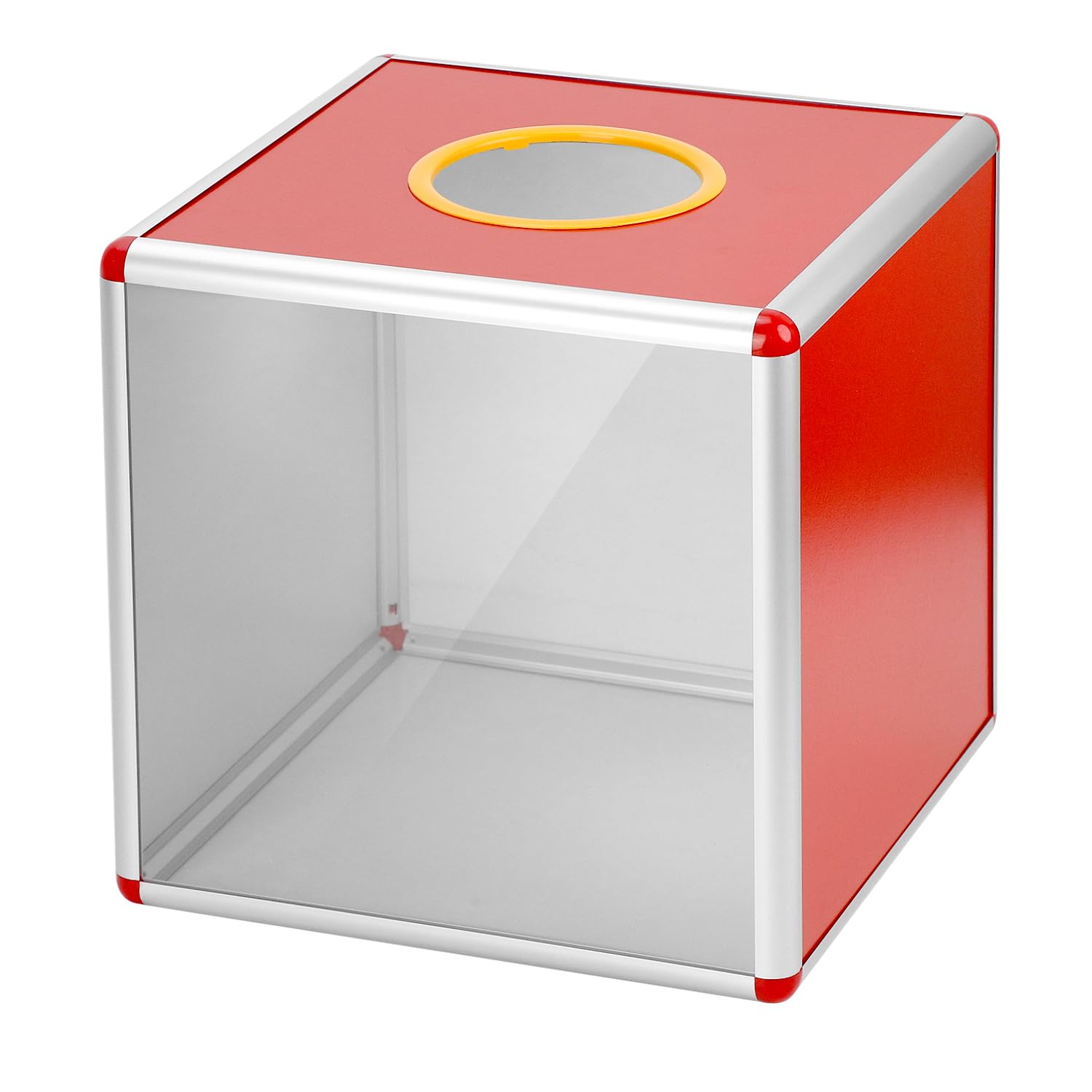 Qwork Red Qwork® Transparent Lottery Box 30Cm, Robust Donation Box Ballot Box With Aluminium Frame And Acrylic Panels, For Donations, Raffles And Votes