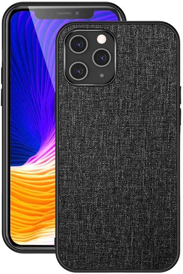 Coque tissu iPhone 12 Pro GUMMMY pour voiture et bureau, étui fin magnétique couleur Svart