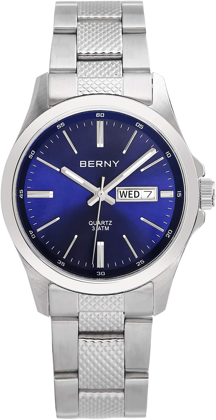 BERNY Men's Quartz Watch Stainless Steel Band with Date Function at 3 Clock (38 mm)