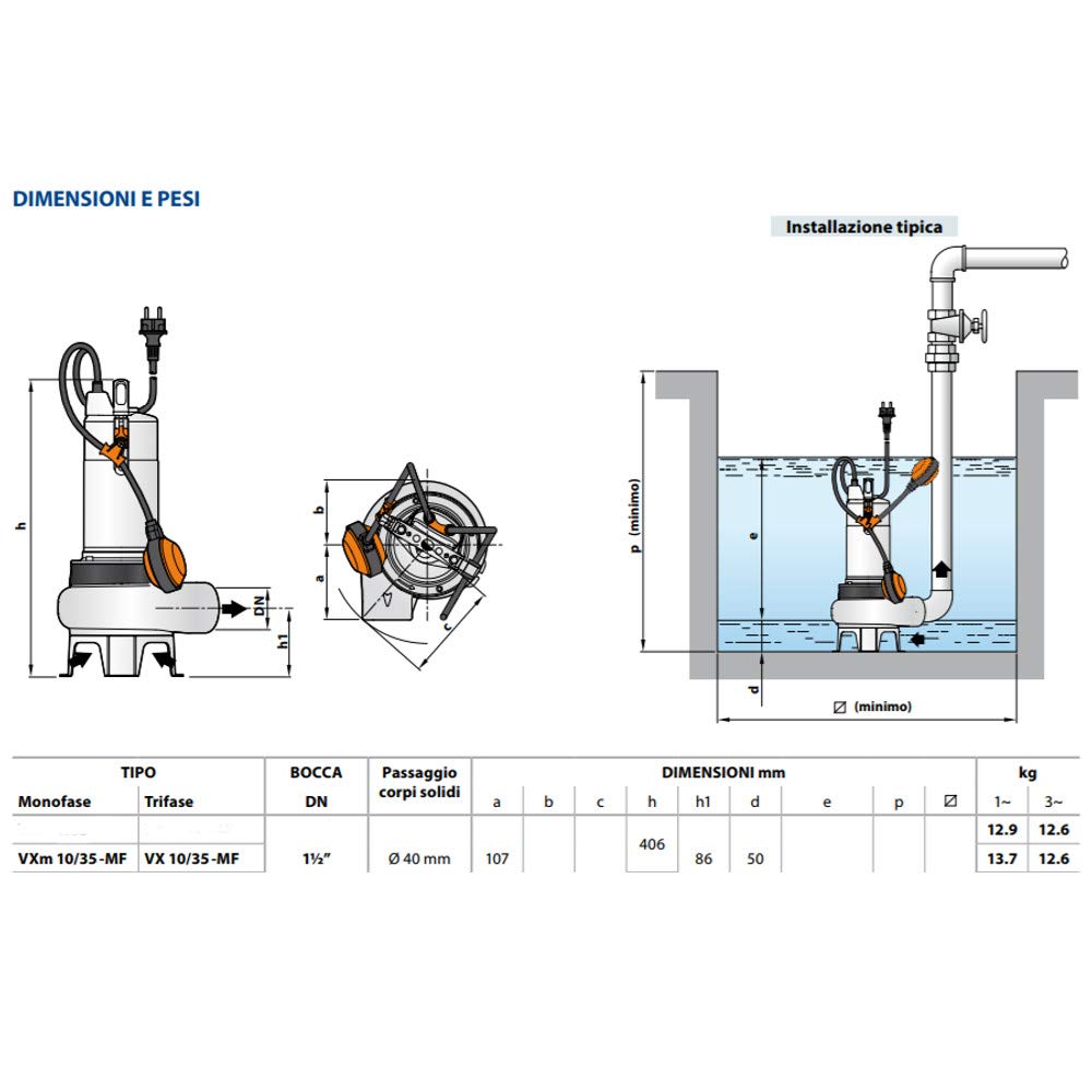 BOMBA DRENAJE PEDROLLO VXM10/35 HP1 220V