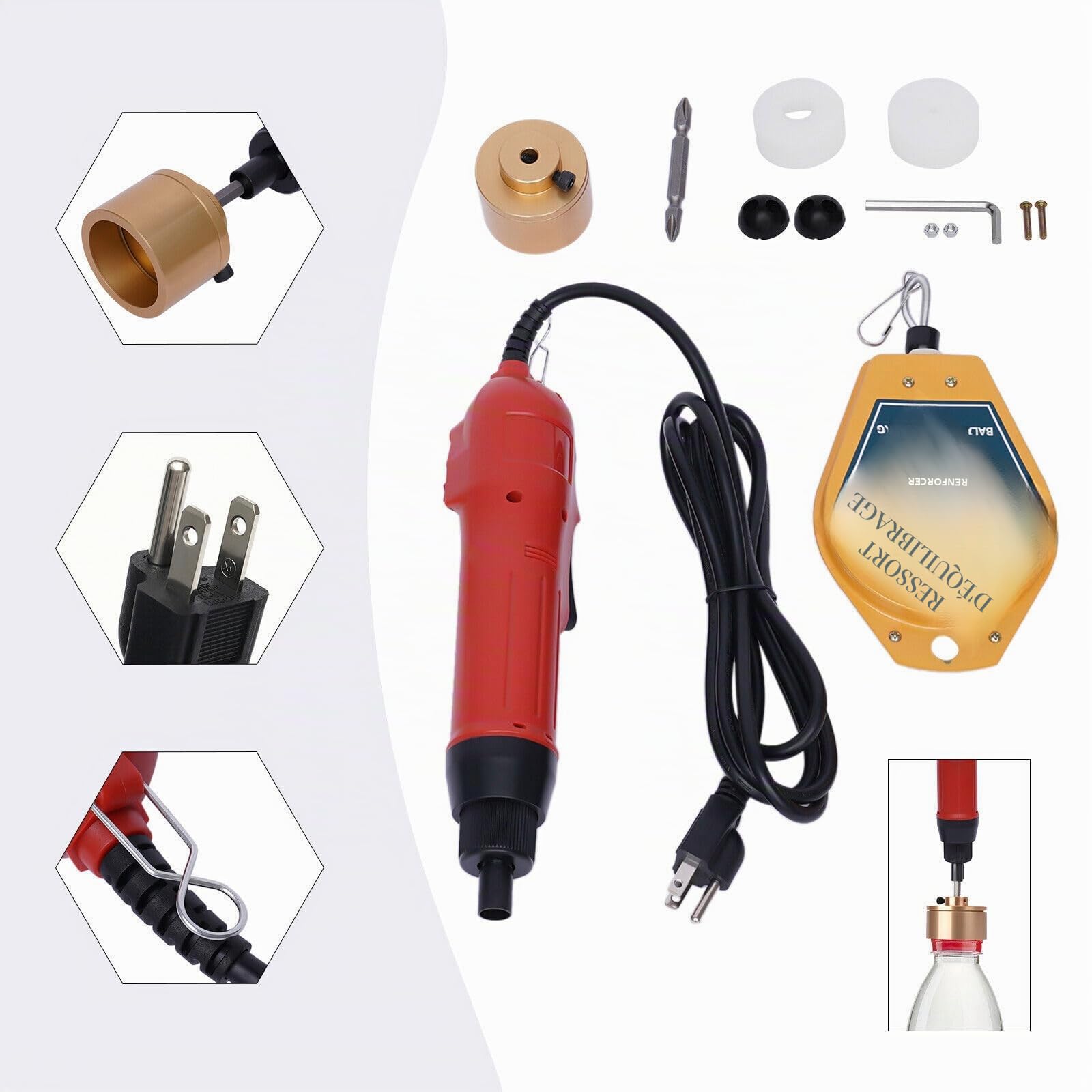 Machine de capsulage électrique manuelle Machine de capsulage de bouteille Machine de capsulage de bouteilles Machine à capsuler pour bouchons ronds en plastique de 10-30 mm - Modèle Os-600 - 80 W,
