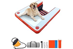 Dog Pool Raft for Large Dogs, 60 inches Inflatable Boat Ramp with...
