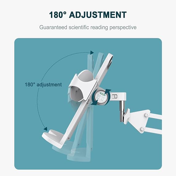 Buhelyc Book Stand for Reading, Desktop Reading Mount Holder with Clamp, Table Side Design, Height Adjustable, 180 Adjustable, Sturdy Page Clips, Metal Material for Workers, College Students