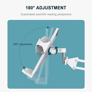 Buhelyc Book Stand for Reading, Desktop Reading Mount Holder with Clamp, Table Side Design, Height Adjustable, 180 Adjustable, Sturdy Page Clips, Metal Material for Workers, College Students
