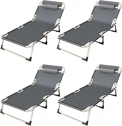 Kit com 4 Espreguiçadeira Dobrável Portátil Reforçada em Aço Cama Dobrável Confortável Até 150kg (4 unidades)