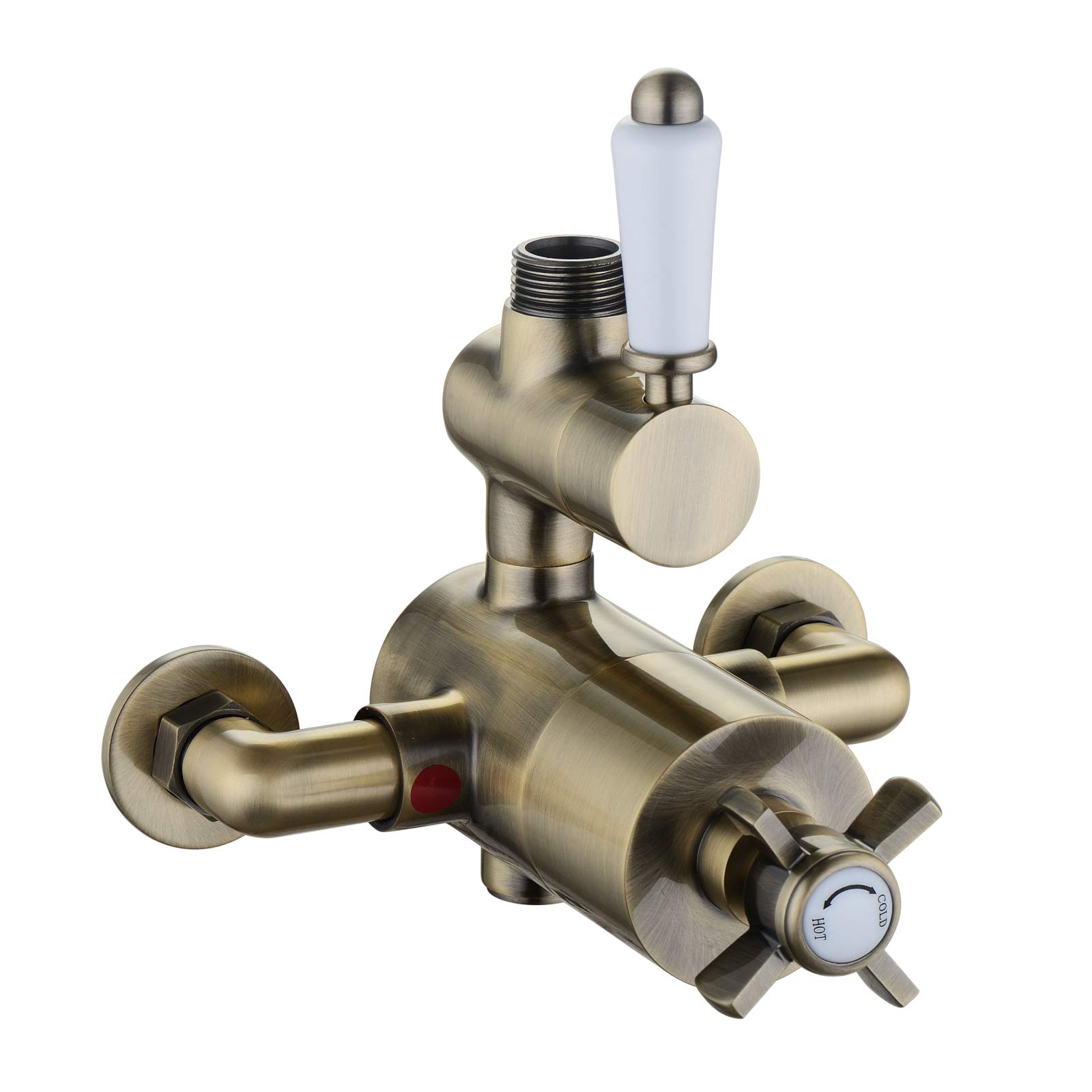 Enki Antique Brass Windsor, T62, Single Outlet, Twin Thermostatic Exposed Shower Valve, Shower Tap Attachment For Bathroom Shower, Traditional Shower Valve Style