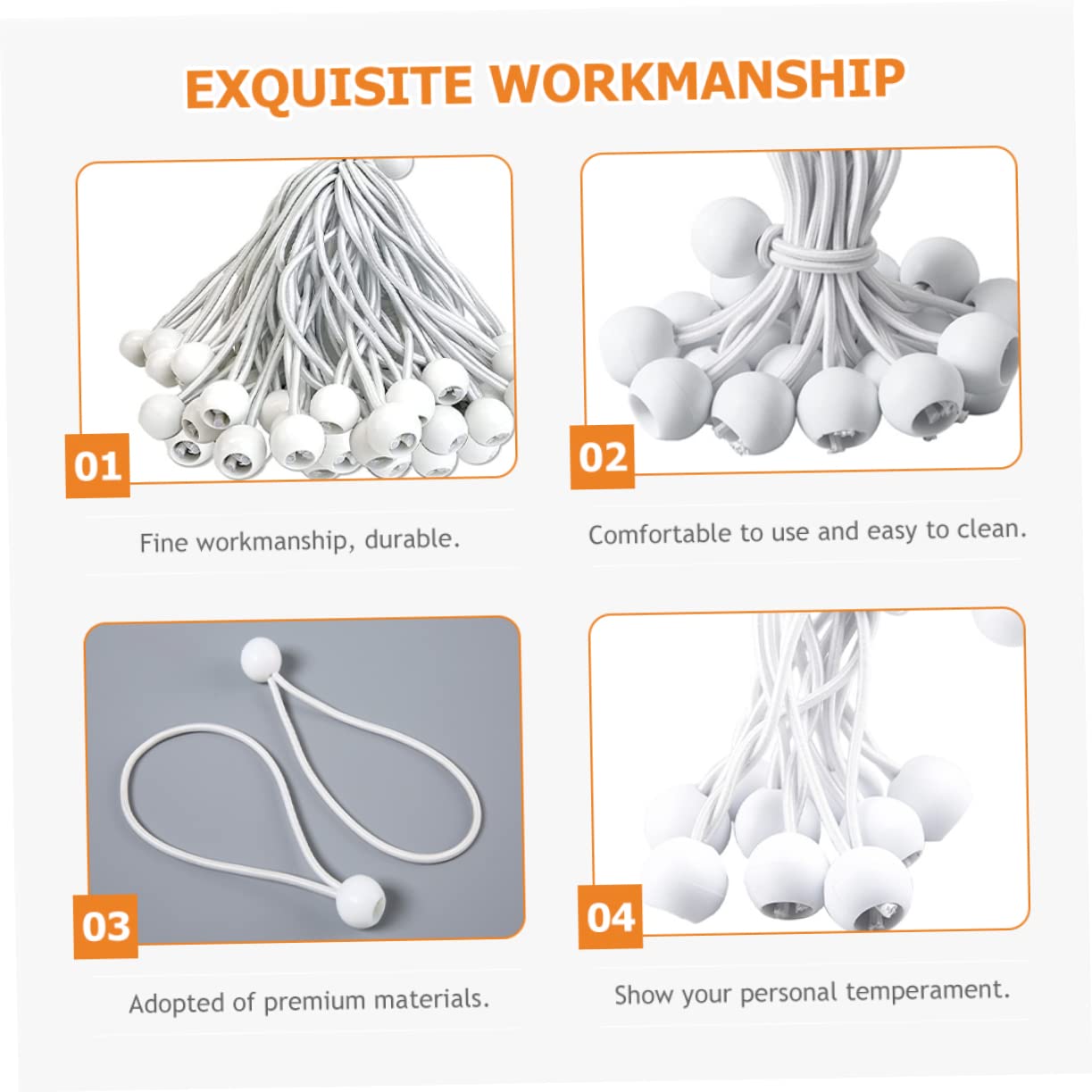 WOONEKY Corde Élastique Mini Cordons Élastiques Usage Intensif Extérieur Attaches De Tente Ajustable Cordon D'arrimage Robuste Belvédère Tente pour Trampoline Émulsion Blanche