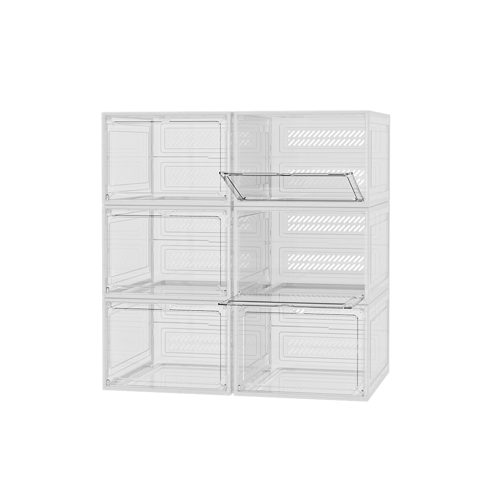 6 Pack Shoe Boxes Stackable Clear Plastic Shoe Storage Boxes Drop Front Shoe Storage Organizer with Magnetic Door Shoe Display Boxes for Closet Entryway Fit up to US Size 13 (13.4"×10.6"×7.4")