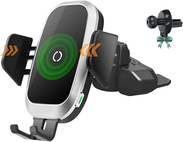 leQuiven Wireless Car Charger, CD Slot and Air Vent Clip Phone Mount, Qi Charging Automatic Clamping Phone Holder for iPhone 11 Pro XS Max XR X 8, Galaxy S10 Plus S9 S8 S7 S6 Note 10 9 8