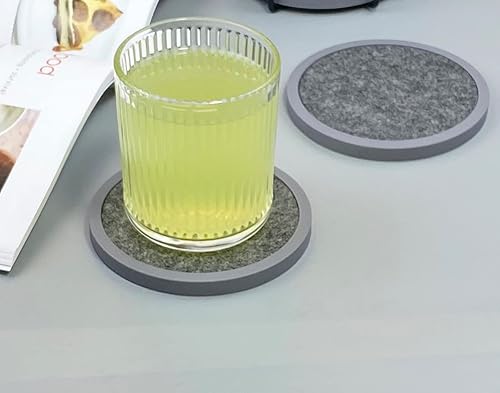 Miniatura 3 de Posavasos absorbentes para bebidas, paquete de 6, posavasos de silicona con inserto de fieltro suave (4.3 pulgadas, gris y negro)