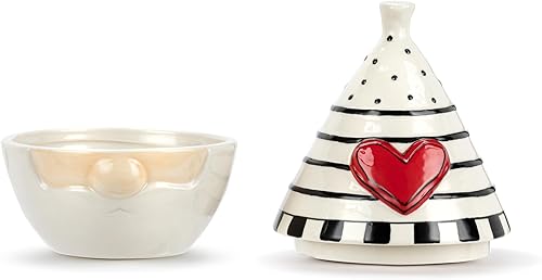 Miniatura 2 de DEMDACO Heartful Home by Tracy Pesche Collection Heartful Gnomo Sombrero de rayas negras de 5 x 7 pulgadas, recipiente de cerámica para mesa de