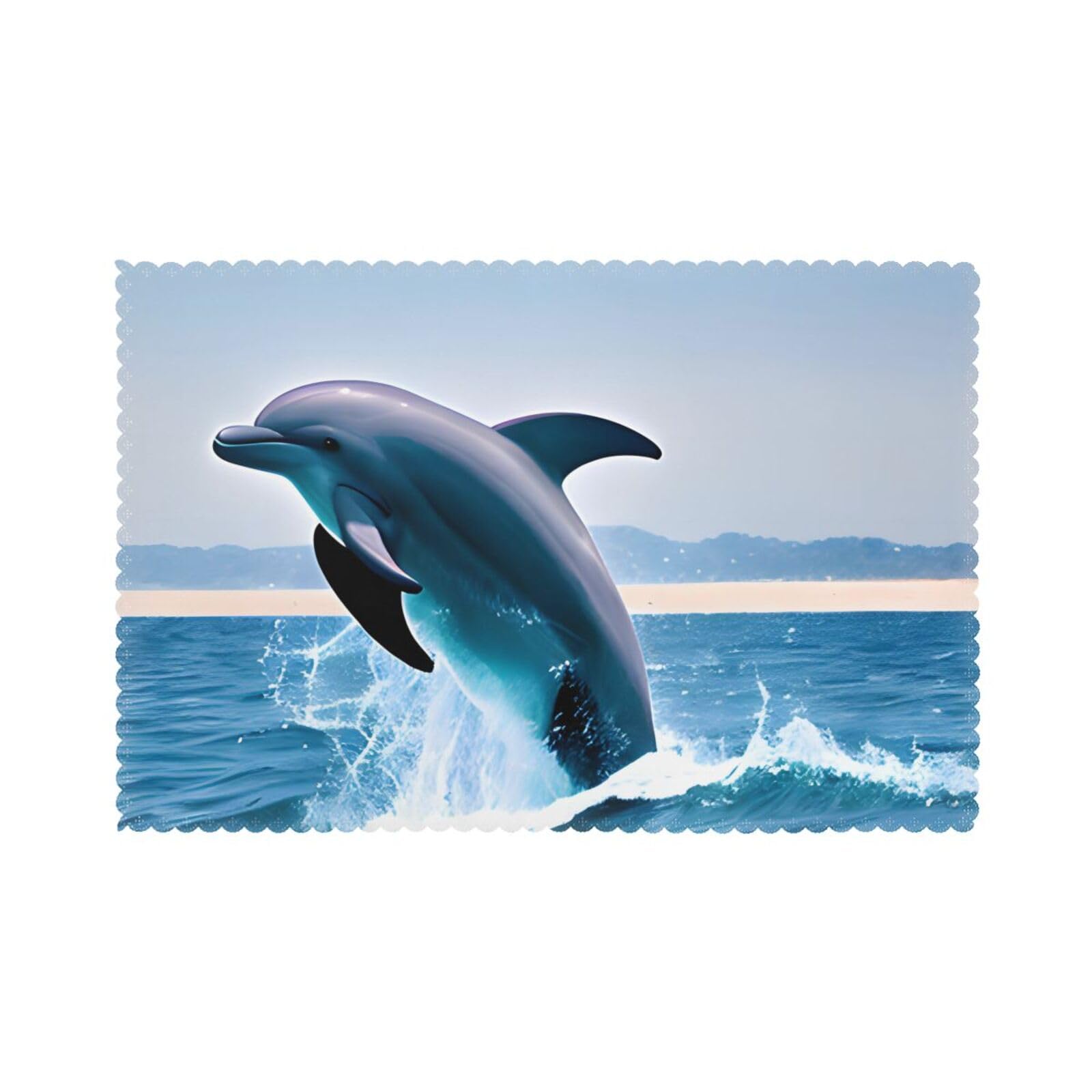 Jumping up dolphins Placemat set of 6, oil-proof and insulated dining table placemats, washable and wipeable.
