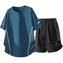 Men's Ice Silk T-Shirt and Shorts Set Quick Dry Breathable Loose Athletic Casual Plus Size Outfit