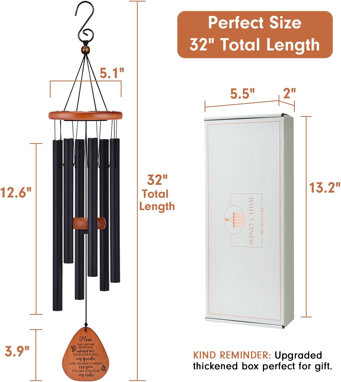 Memorial Sympathy Gifts for Loss of Mom, 32" Memorial Wind Chimes for