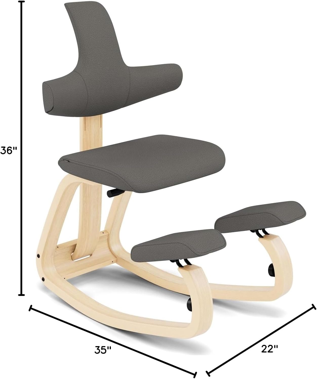 Varier ThatSit Balans Adjustable Ergonomic Kneeling Chair with Backrest, 10-Year Limited Warranty, Designed by Peter Opsvik, Grey/Natural