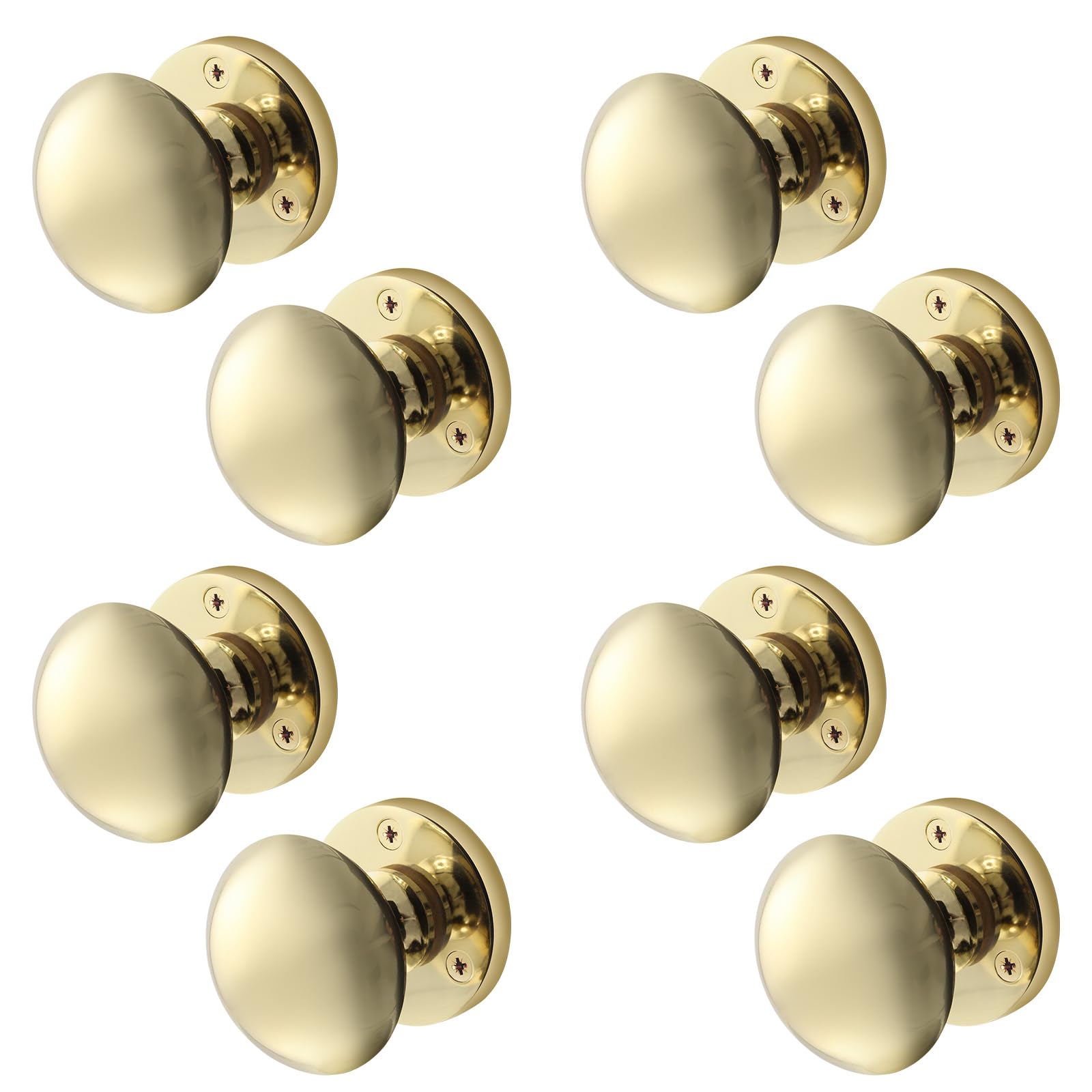 EAI Polished Brass Door Knobs - 4 Pairs of Victorian Mortice Knobs (55mm) for Internal Doors