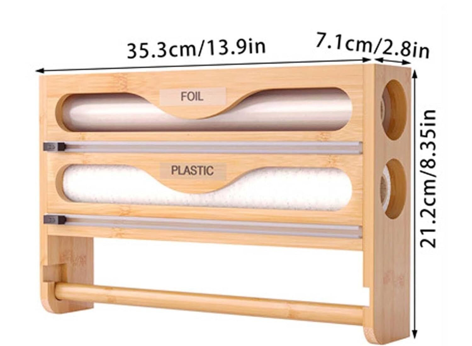 Dispensador de Papel de Aluminio, dispensador de Papel de Aluminio con Cortador, Soporte de Toalla de Papel de Cocina de bambú montado en la Pared Que se Adapta a Rollos de 12"(2 Tier)