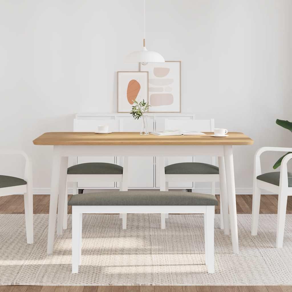 Banc 90 cm Blanc Bois Massif Hévéa avec Coussin Rembourré