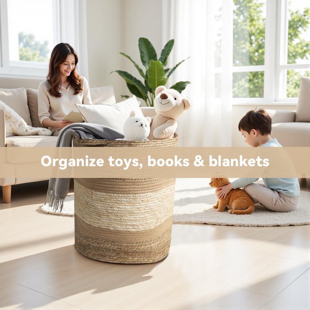 Large Woven Basket Storage with Handles, 100L Handmade Baskets and Bins for Blankets, Toys, Plants, Home Organization