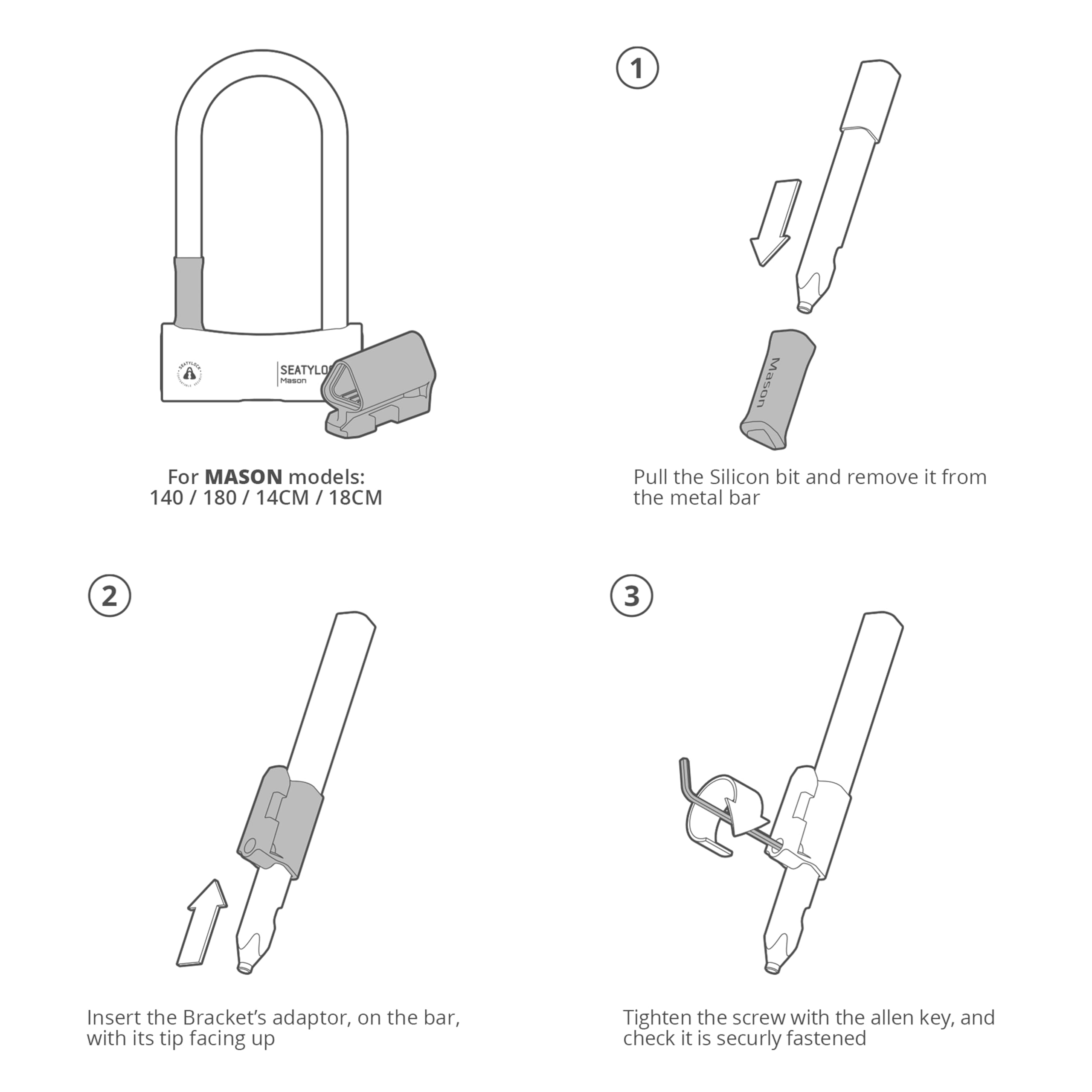 Seatylock Mason - Lucchetto a "U" per bici - Lucchetto antifurto a diamante brevettato, resistente, ultra sicuro, per la sicurezza delle biciclette, con chiavi, per biciclette elettriche urbane o da