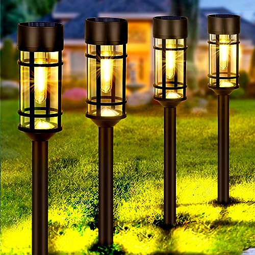 Mancra 8 Pack Glass Solar Pathway Lights, Waterproof Solar Lights For Outside Garden Decor, Led Outdoor Solar Landscape Lights For Yard Lawn Walkway Driveway, 3000K #TOP21