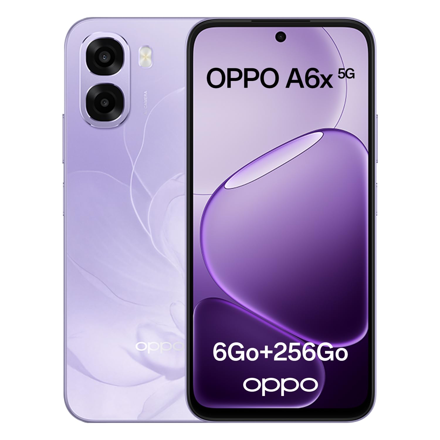 OPPO A6x 5G Smartphone Android Débloqué, 6+256Go, Écran Ultra Lumineux 6.75" 120Hz, Appareil Photo Ultra-Clair 50MP, Batterie 6100mAh, MediaTek Dimensity 6300, Résistance à l'eau IP64, Violet Purple