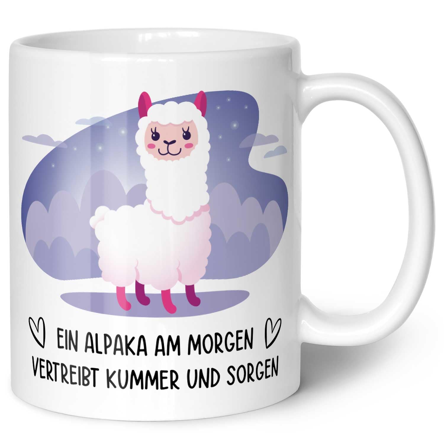 Tazza In Ceramica 'Alpaka Am Morgen' Con Stampa Divertente, 477 Ml, Bianca, Lavabile In Microonde E Lavastoviglie, Prodotta In Germania