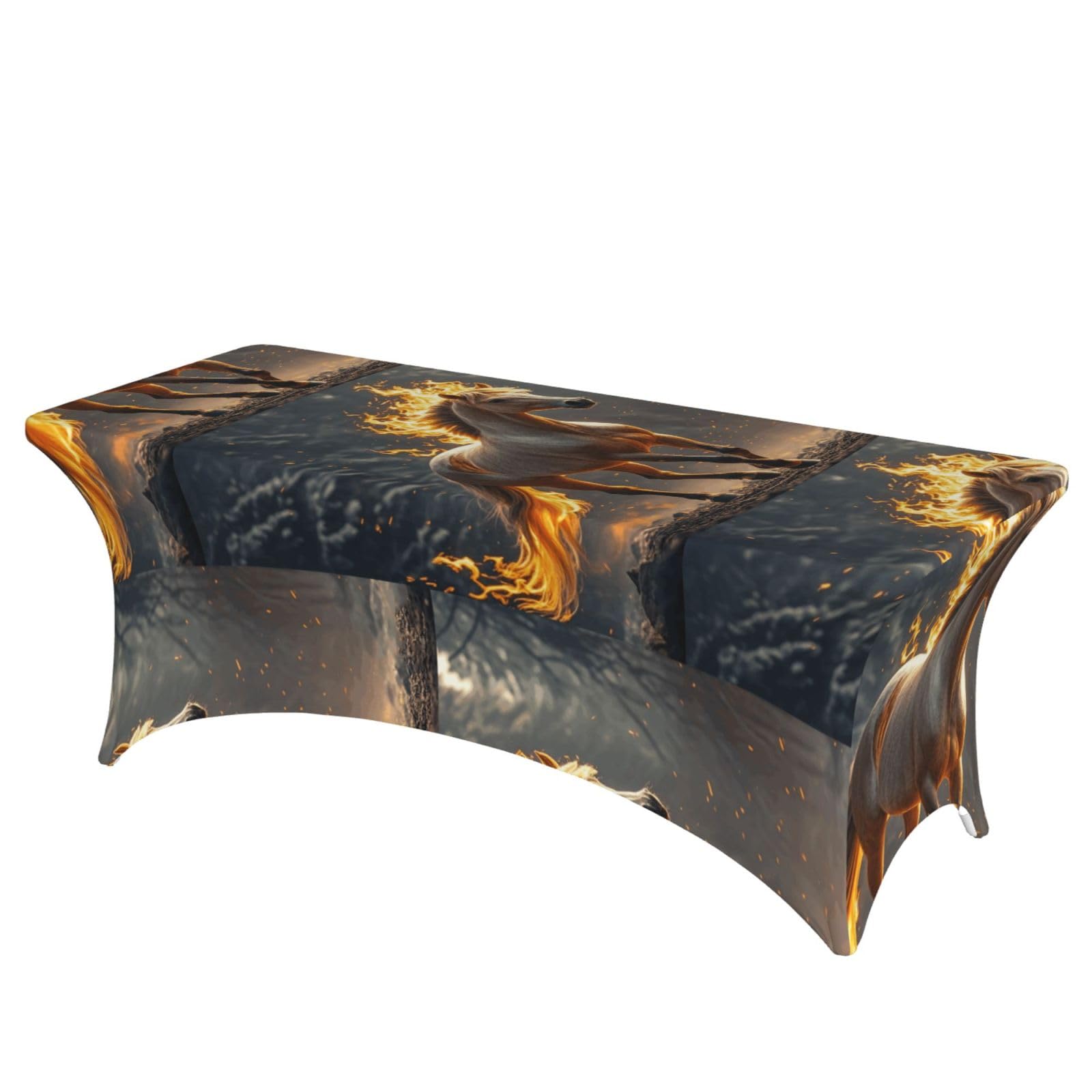 LMNGH Flame Horse Decorative Tablecloth Protector for Wedding, Banquet & Parties6FT Spandex Rectangle Tablecloths, Stretch Washable Table Cloth Wrinkle Free Patio Table Cover