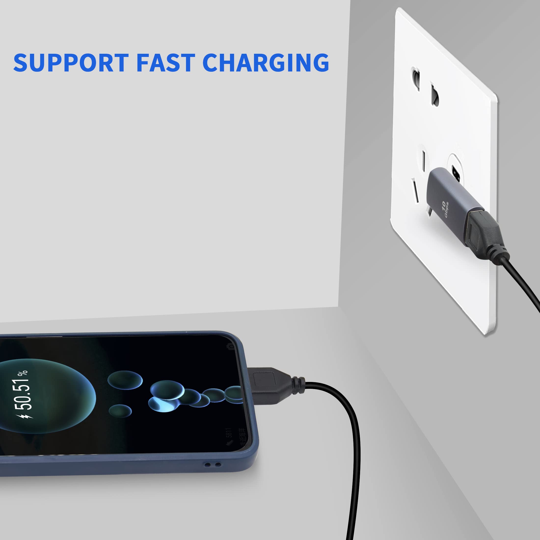 Adaptateur USB 3.1 à 90° – 2 Pièces Angle Gauche – Transfert 10 Gbit/s, Charge Rapide 5V/3A – Pour PC, Portable - 4