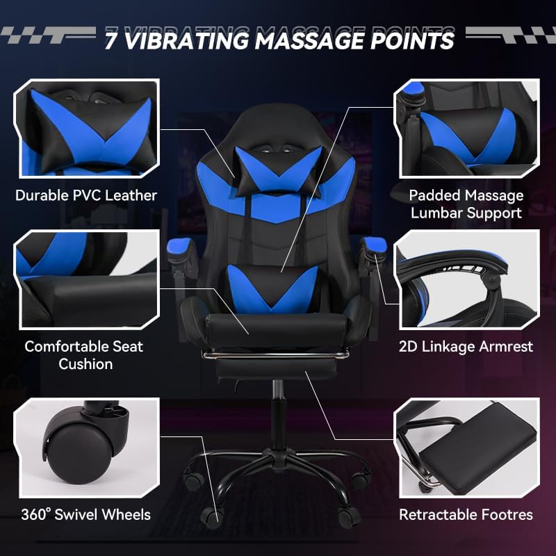 Miniatura 6 de 350 Lbs Ergonomic Gaming Reclining Chairs with RGB Lighting, High Back Office Chair WSync Armrests, Cute Computer Desk Chairs for Adults, Comfy