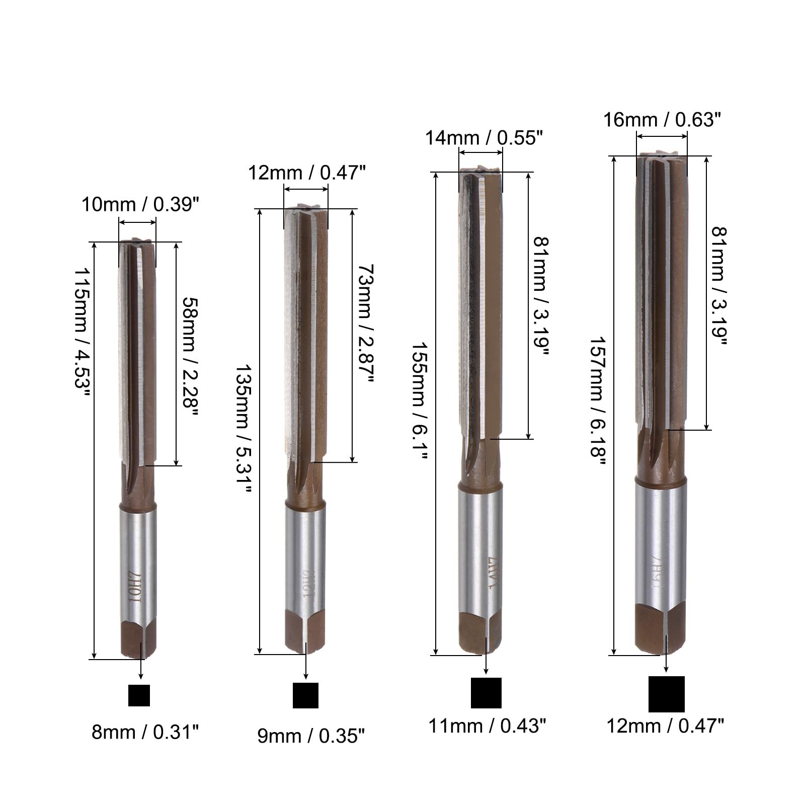QUARKZMAN 9Pcs Jeu de 9 Alésoirs à Main 3mm 4mm 5mm 6mm 8mm 10mm 12mm 14mm 16mm H7 Métrique en Acier Allié Foret Alésoir à Flûtes Droites Outil de Coupe en Acier pour le Métal