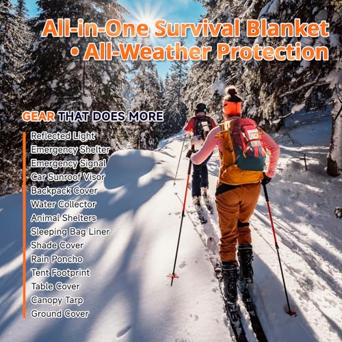 Image of SecuCaptain Survival Emergency Thermal Blankets: Thicken 28um Space Mylar Blanket Kit for Outdoor Cold Winter Camping, Hiking, Car Bug Out Bag, or First Aid - Orange 4 Pack