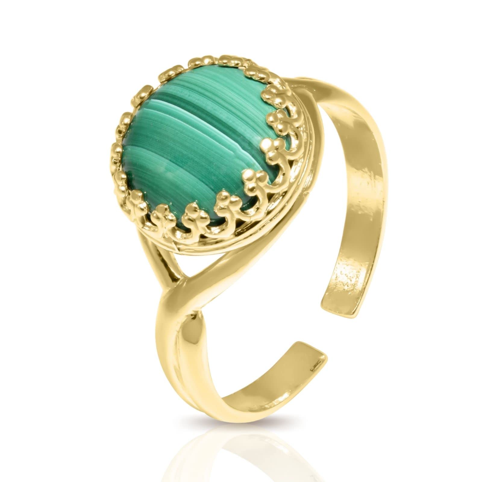 ADITA GOLD14K Gold Plated Malachite Rings for Women - Gold over 925 Sterling Silver- Gold Plated Rings for Women - Anniversary Rings for Women - Vintage Rings for Women - Gold Malachite Ring
