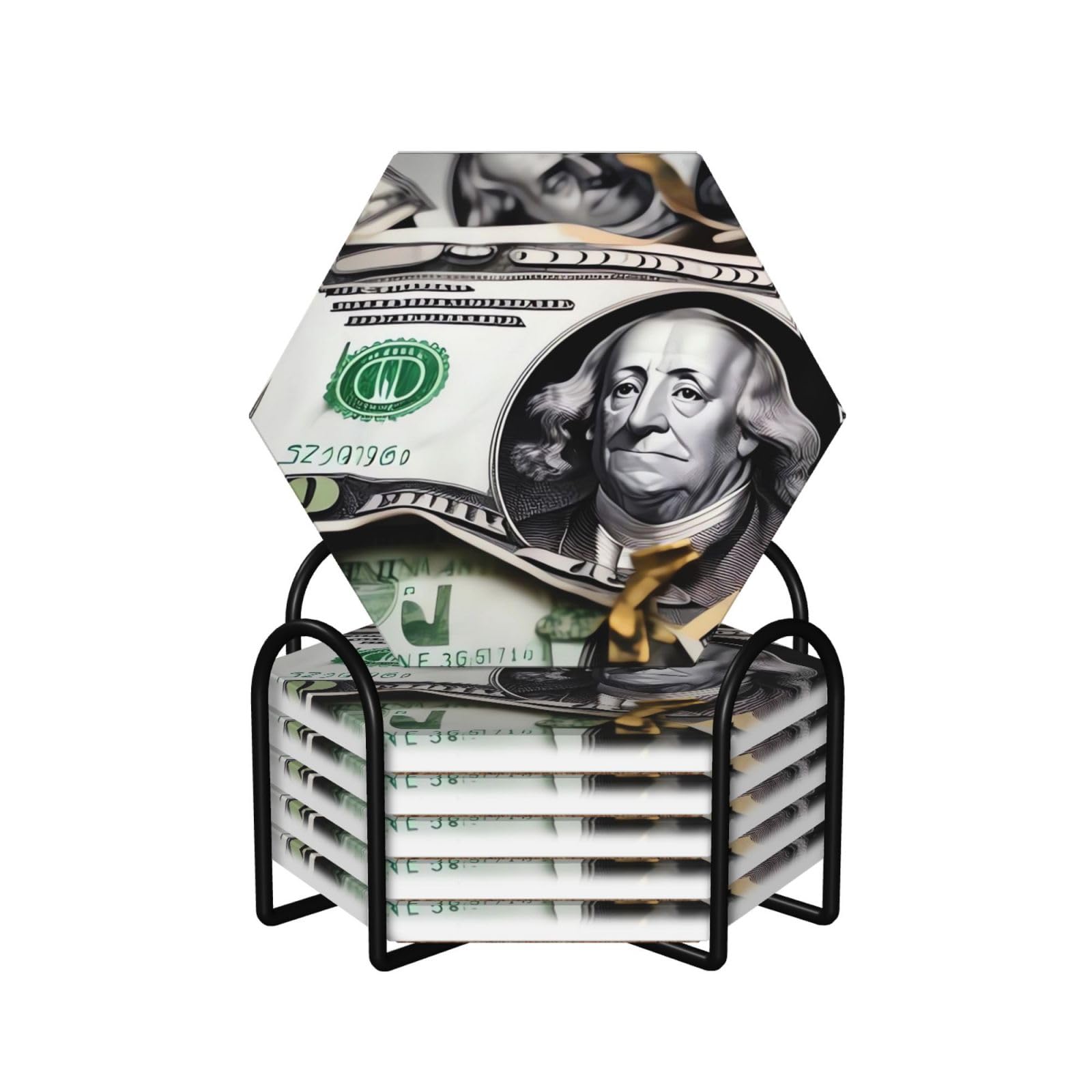 Dessous de verre en céramique coffret cadeau avec support en métal motif billet de banque