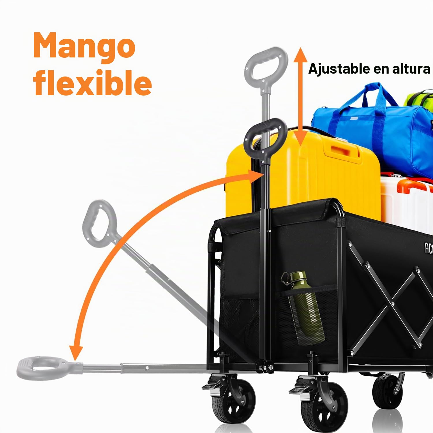 Carro Plegable de Mano, ACELIFE 150L Carrito Plegable con Ruedas con Mango Ajustable, Ruedas Todoterreno Capacidad de Carga de 150 kg para Camping, jardín, Exterior