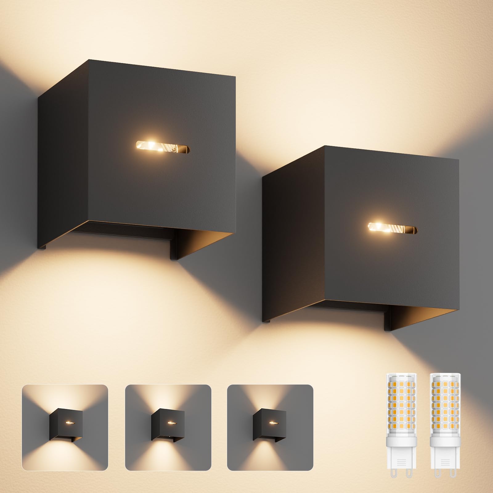 Klighten 2 Stück Aussenlampe mit Austauschbarer G9 Lampe 3000K, Schwarz